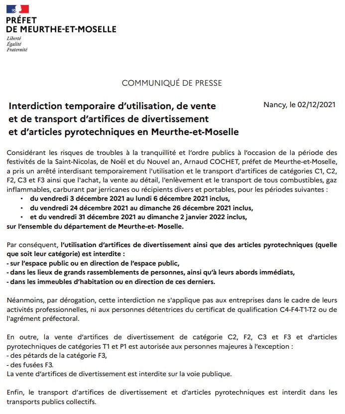 Société. Etat d'urgence : les pétards interdits par la préfecture de la  Moselle